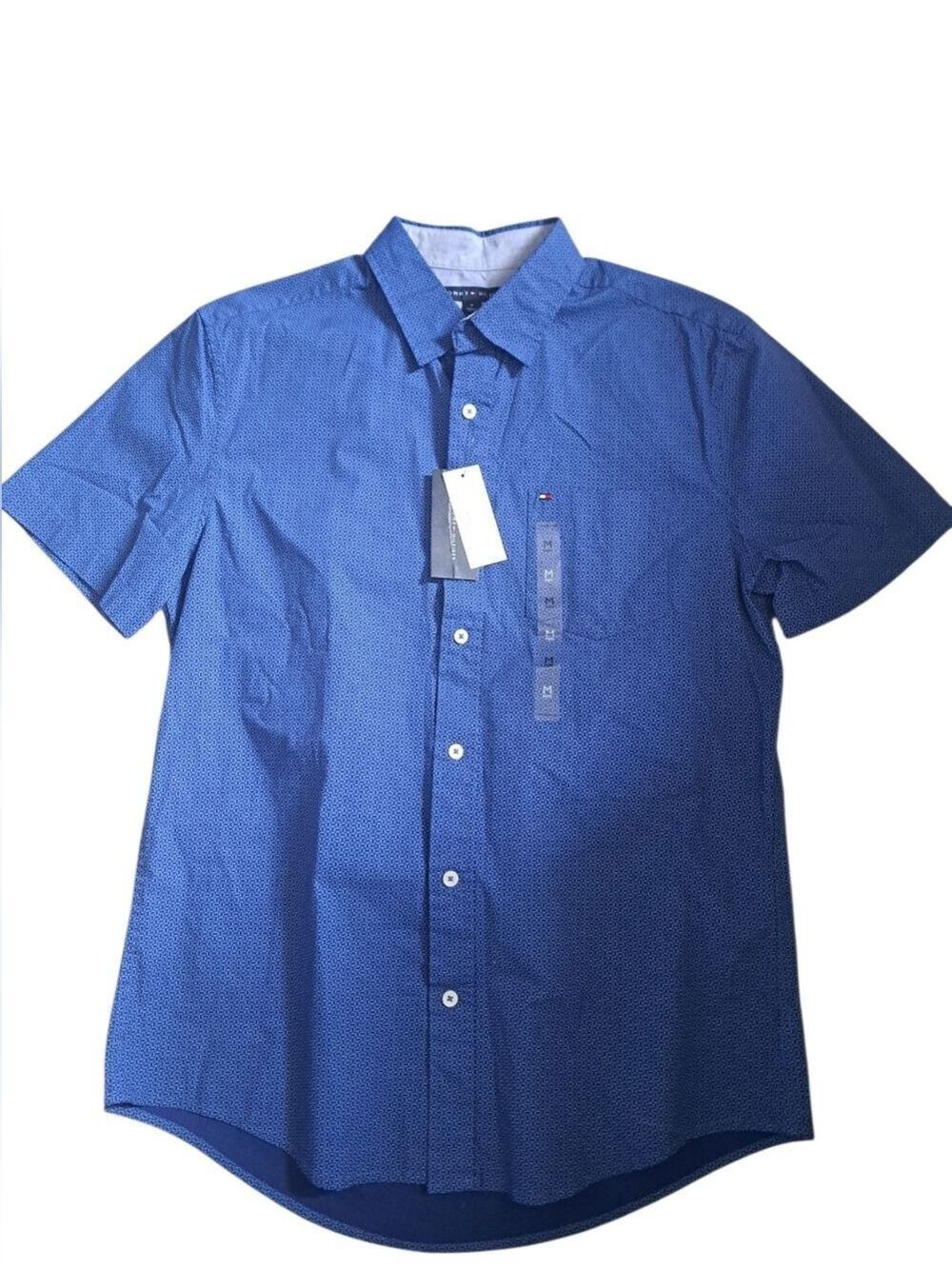 Tommy HILFIGER custom Fit short sleeve shirt cotton blue design coastal casual M